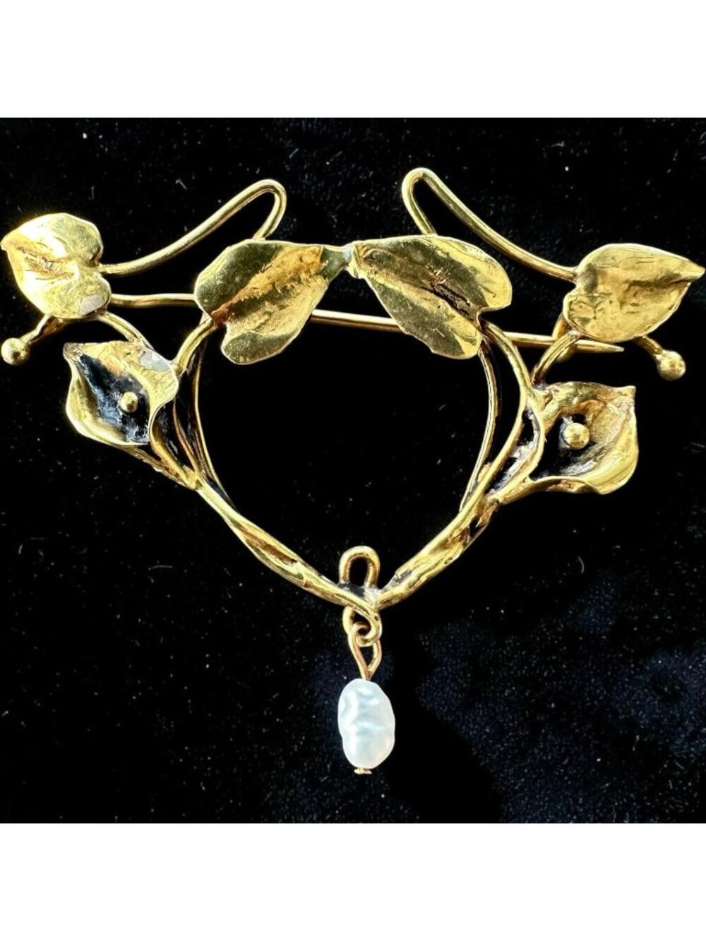 Antique Art Nouveau Seed Pearl Gold Filled Sash Pin Brooch Vine Wreath